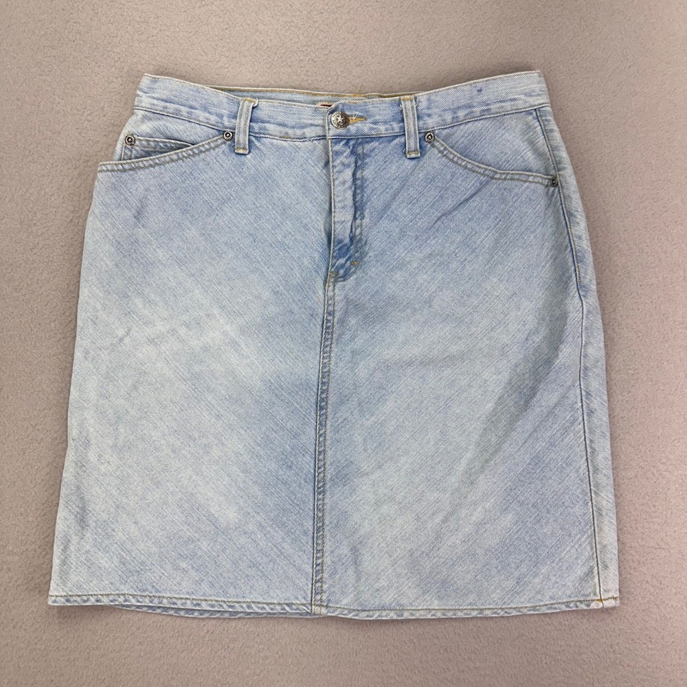 Vintage Y2K Denim Jean Skirt Womens‎ 8 Light Wash Blue Bareback Western